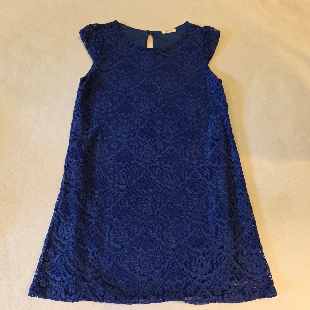 Everly Royal Blue Floral Lace Shift Dress Sleeveless DR1125 Small Holiday Party